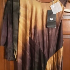 Zara Ombre Brown and Gold Dress Maxi Size S